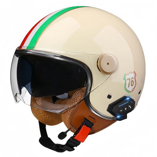 Bluetooth-Motorradhelm, Offenes Gesicht, Rollerhelm, Motocross-Helme Mit Visier, ECE-Zugelassene Motorradhelme Mit Integriertem Mikrofon Für Erwachsene, Männer Und Frauen D,L59-60CM