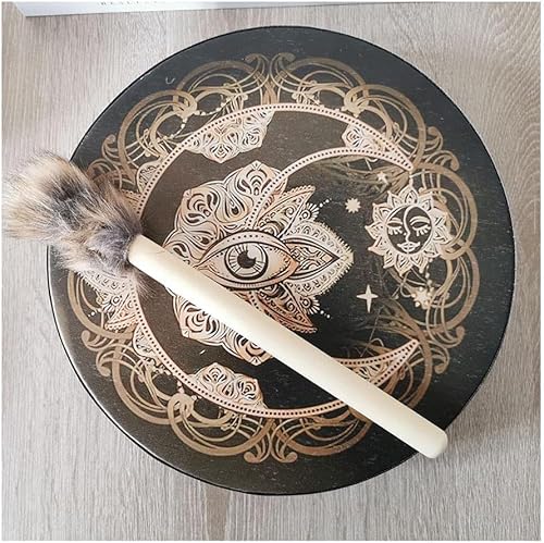 10 Zoll vegane Schamanentrommel, Handtrommel Alchemy Moon Drum Klangheilungswerkzeug mit Trommelhammer für Erwachsene