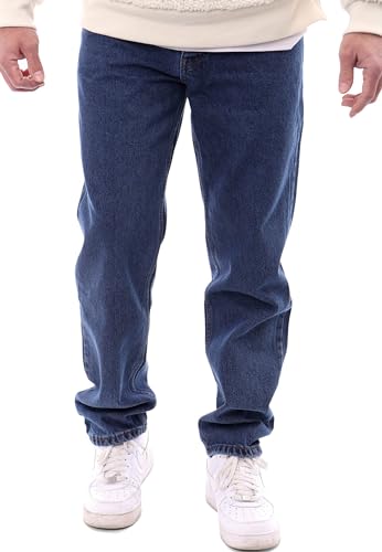 Reslad Jeans Herren Loose Fit l Herrenhose mit Knopfleiste l lässige Männer-Jeanshose RS-2105 Blau W32 / L32