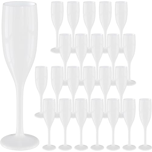 WELLGRO Sektgläser Set 150 ml Kunststoff weiß bruchsicher BPA-frei Mehrweg Champagnergläser Sektkelche Stielglas, Stückzahl:24 Stück