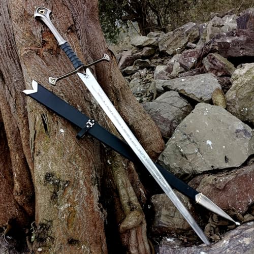 Handgefertigtes Anduril-Schwert des Striders, individuell graviertes Schwert, LOTR-Nachbildung, Herr der Ringe Geschenk, Wandhalterung und Schwertscheide