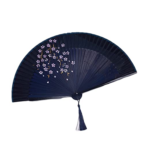 VSULZVNU Faltbarer Handfächer für Damen, Sakura, Chinesisch/Japanisch, Vintage-Retro-Faltfächer, Handfächer für Wanddekoration, Geschenke (Farbe: Schwarz, Knochengrün) (Schwarz Knochengrün)