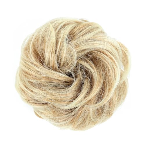 Haarteil Synthetischer Haarknoten, unordentlicher Chignon, Pferdeschwanz, Haarverlängerung, elastisches Gummiband, Haargummis for Frauen, blond, braun, gewellter Dutt Haarverlängerung(Q-27T613)