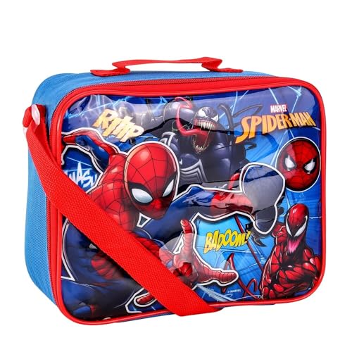 TDL Spiderman Frühstückstasche Thermisch Isoliert Lunchbox Superheld Marvel Spider-Man Schulanfang Sandwich Kiste mit Tragegriff & Seite Taschen