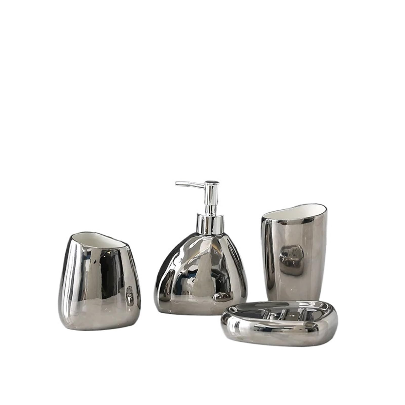 AMEEDA Badezimmer Set Keramik Badezimmer Zubehör Set Luxus Badezimmer Eitelkeit Arbeitsplatte Set Seife Spender Zahnbürste Halter Seife Schale Badezimmer Badezimmer Set Akazie(Silver 4pcs Set)