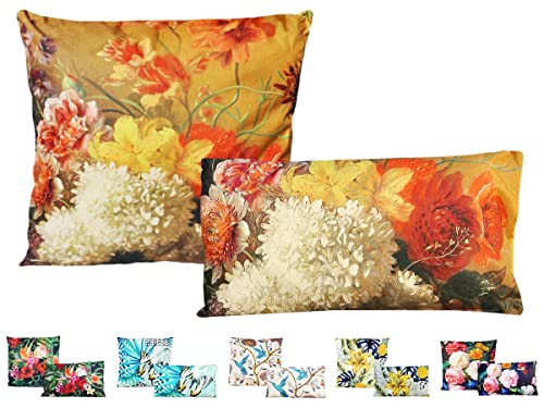 JACK 2er Set Outdoor Lounge Motiv Wende Kissen 45x45cm + 30x50cm Dekokissen Inkl. Füllung Wasserfest Sitzkissen Garten Lotus Effekt, Farbe:Wildblumen