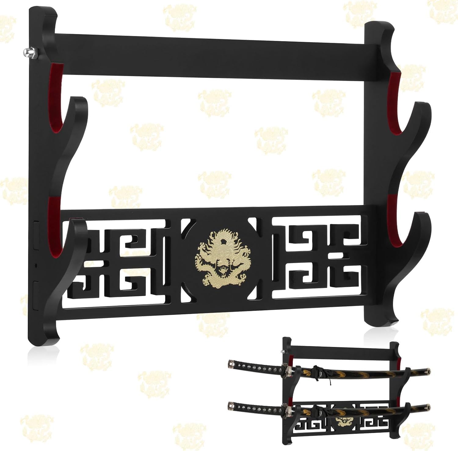 Z-fiber Schwert Wandhalterung Schwerthalter Display Stand Gepolstert Katana Wakizashi Genji und Samurai Schwerter Drachenmuster,2 Tier