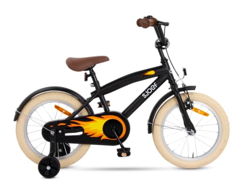 SJOEF Cruise Kinderfahrrad 16 Zoll | Kinder Fahrrad für Jungen/Jugend | Ab 2-8 Jahren | 12-20 Zoll | inklusive Stützräder (Matt Schwarz)