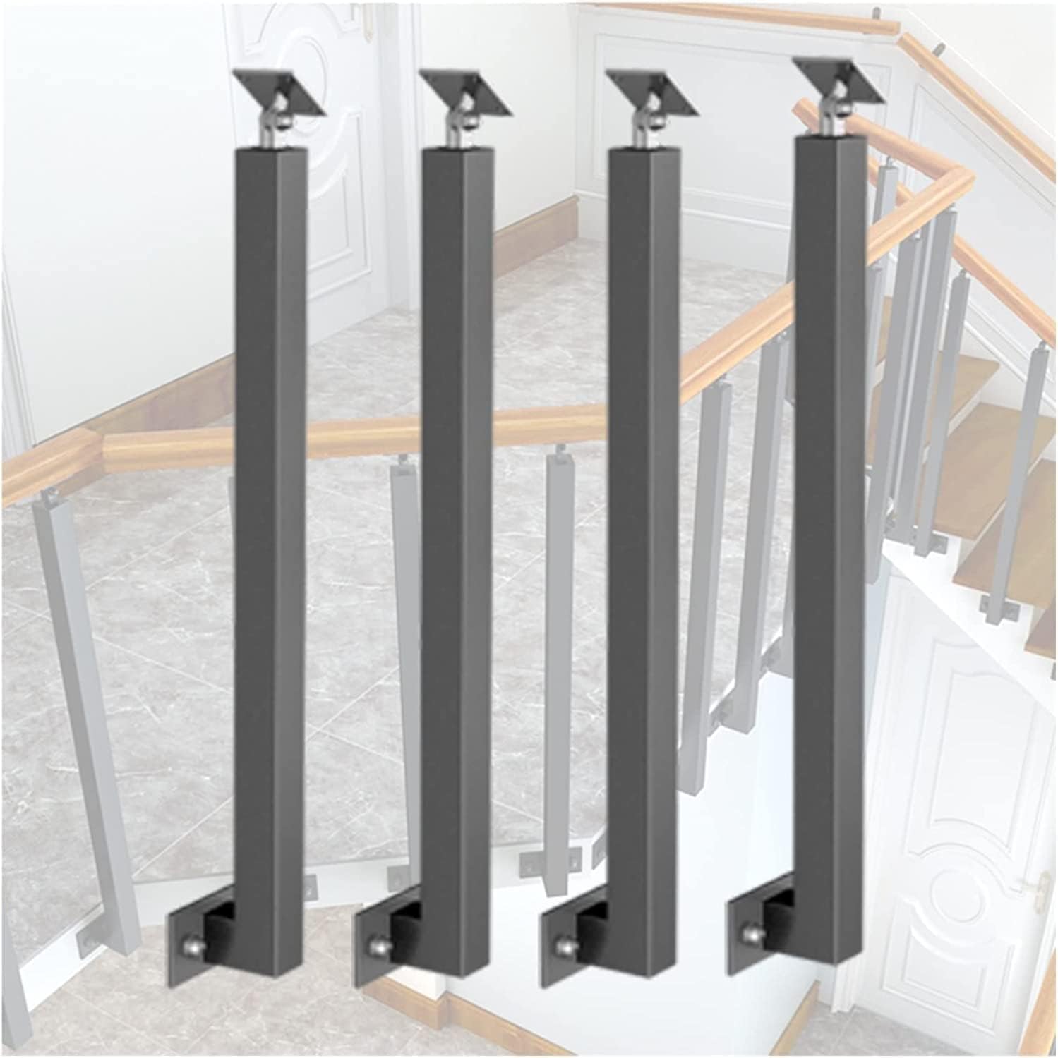 Geländerstäbe für Treppen/Terrassen/Veranden – 1/4/10/20er-Pack, seitlich montierte Metallspindeln, quadratische Treppengeländerpfosten mit Schraubensatz, Schwarz, 4er-Pack, 85 cm/33,5 Zoll