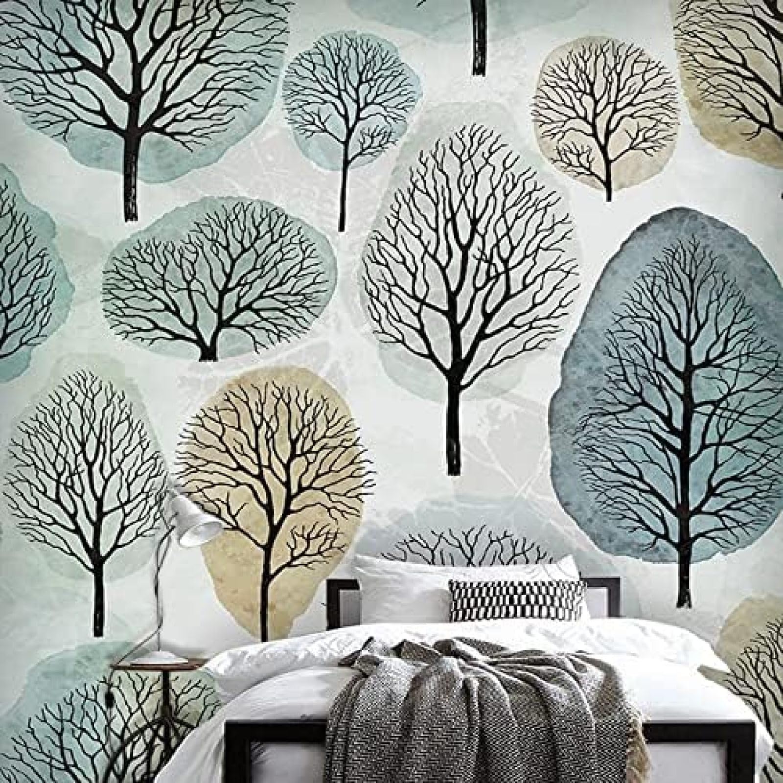 XLMING Simple Green Vintage Aquarell Baum 3D Tapete Wohnzimmer Sofa Schlafzimmer Esszimmer Home Dekoration Wand-400cm×280cm