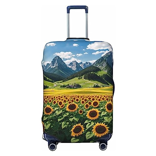 Reisegepäckabdeckung, Sonnenblume über den Bergen und Feldern, strapazierfähig, passend für 45,7 - 81,3 cm große Gepäckstücke, Größe M, Schwarz, Medium