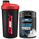 Creatin Pulver 1kg + Shaker - Reines Creatin Monohydrat - Optimale Löslichkeit - Vegan - Ohne Zusätze - Pure Powder - German Elite Nutrition