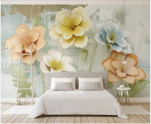 Vintage Bunte Blumen 3D Tapete Poster Restaurant Schlafzimmer Wohnzimmer Sofa TV Dekorative Wand-250cm×170cm