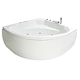 Basera® PREMIUM Indoor Eck-Whirlpool Badewanne Korfu 155 x 155 cm mit 25 Massagedüsen, Heizung, Ozongenerator, Wasserfall, LED-Ambiente, Touchpanel, Bluetooth, Radio