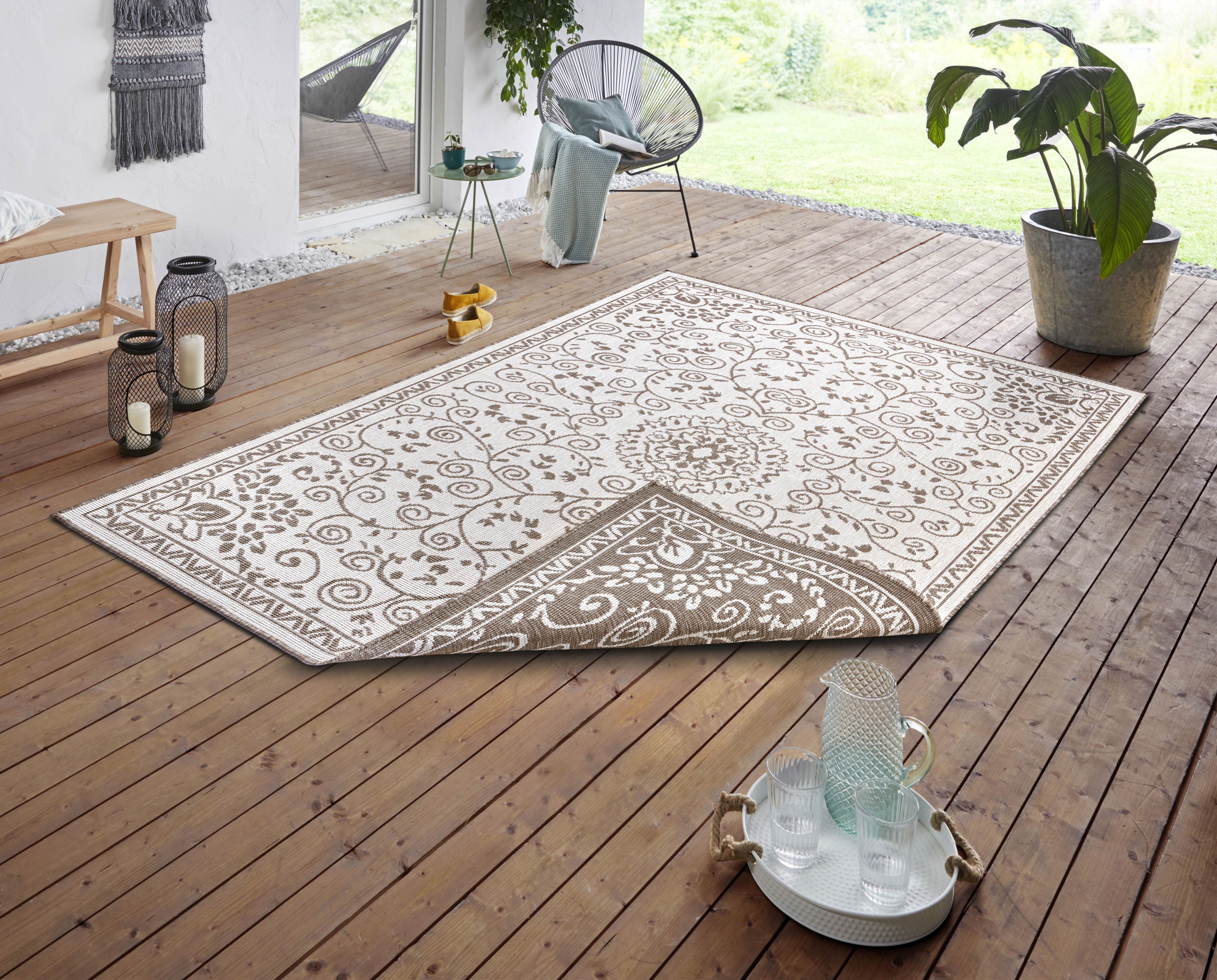 NORTHRUGS Teppich "LEYTE Wendeteppich", rechteckig, In-& Outdoor, Teppich, Vintage, Wetterfest, Balkon, Garten, Wohnzimmer