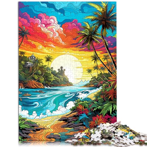 Puzzle, bunter Psychedelischer Strand, Puzzle 1000 Teile für Erwachsene, Holzpuzzle zum Stressabbau, schwierige Herausforderung, 1000 Teile (50 x 75 cm)