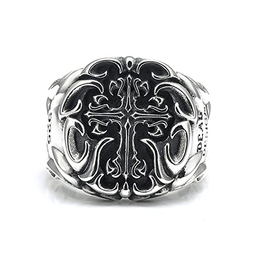 VOYADE S925 Sterling Silber Kreuz Ring Vintage Thai Silber Kreuz Muster Siegelring Herren Punk Hip Hop Ring Schmuck,Silber,13