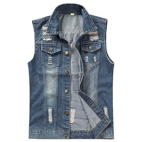 YOUTHUP Herren Denim Weste Zerreißendes Deko Fashion Casual Jeansweste für Freizeit