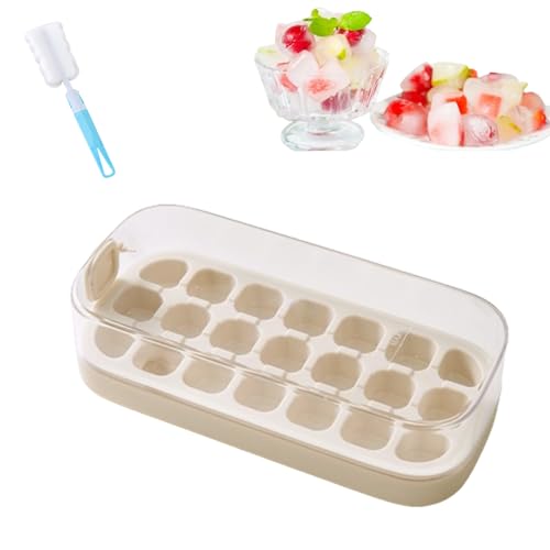 Press-Type Silicone Ice Cube Trays, 21 Pcs Ice Cubes Mold for Freezer Easy Release, Ice Cube Tray with Lid and Bin (White,21 Grids)