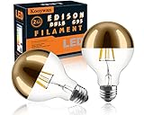 Kooywan LED G95 E27 Filament Lampe 6 Watt Kopfspiegel Gold 2700K Warmweiß Goldene Krone Halb Verchromte Schattenlose Glühlampe 2 Stk