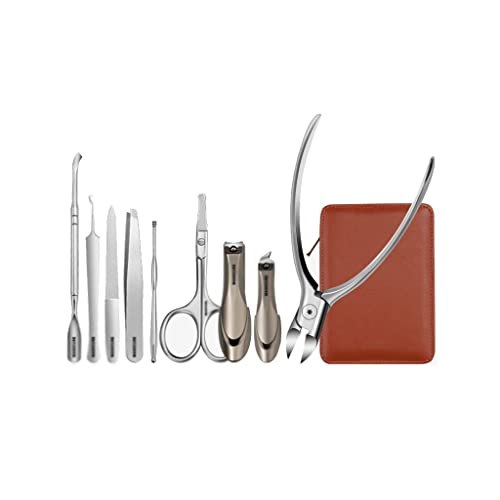 BONAD Zehennagelknipser 9-teilige Nagel-Klipper Set Professional Pedicure Nail Set Edelstahl Schönheitspflege-Werkzeuge Schönheitsset mit Pu. Lederhülse Unisex. Nagelknipser-Set (Color : E)