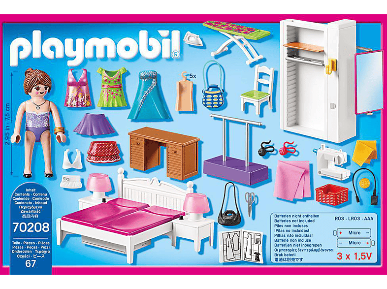 PLAYMOBIL 70208 Schlafzimmer mit Nähecke Spielset, Mehrfarbig