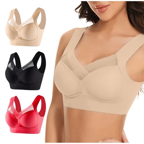 Hatme Haltungskorrektur BH Original 3er-Pack Damen Ohne Bügel Comfy Haltungskorrektur Rücken BH Damen Soft-BH Nahtloser Sexy Komfort-BH in Übergröße Crop Top für Alltag