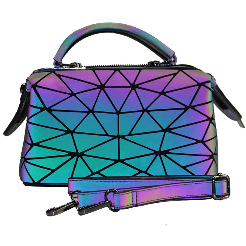 MARBER Frauen leuchtende Handtasche Boston Bag Nightglowing geometrische Dreieck Lingge faltbare große Kapazität Mode Matte bunte Mode Umhängetasche Umhängetasche für Frauen