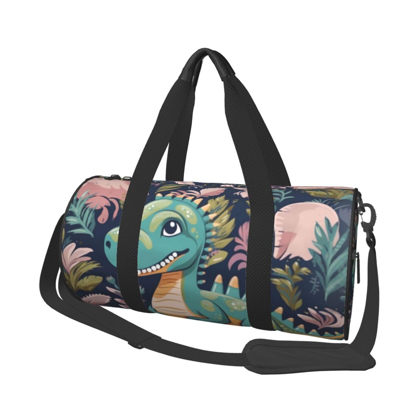 Robuste Reisetasche mit lila Blumen in Blüte, geräumige und stilvolle Tasche für alle Ihre Reisebedürfnisse, Niedlicher Dinosaurier, Einheitsgröße