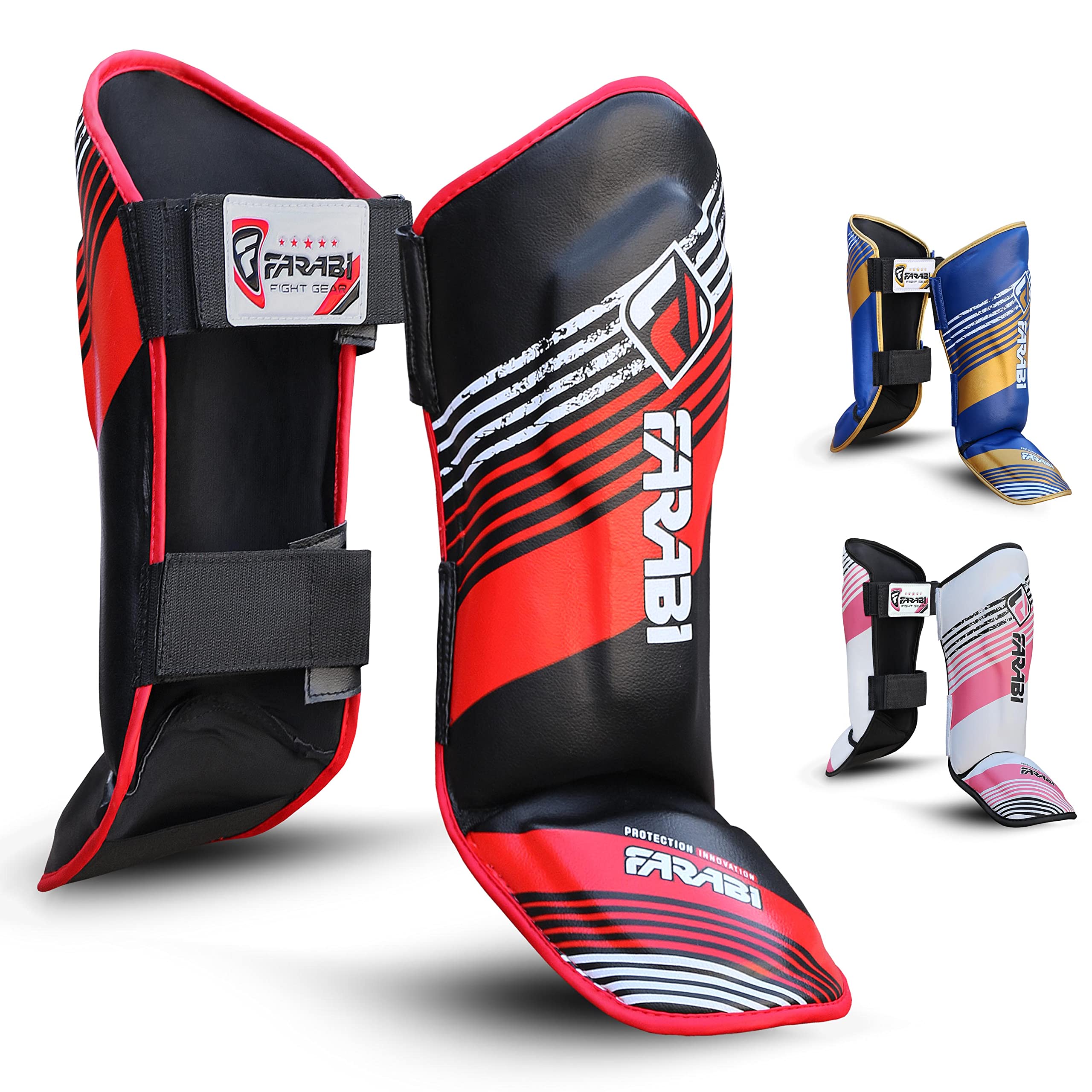 Farabi Sports schienbeinschoner kickboxen kinder Shin Instep MMA schienbeinschoner für Boxen, Muay Thai, Kickboxen, Karate, Taekwondo, Kampfkunsttraining (Black/Red)