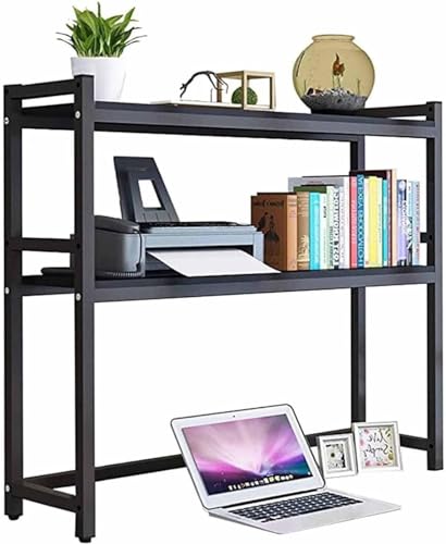 QYZUJIKL Schreibtisch-Bücherregal aus Metall für den Computertisch – verstellbares Schreibtisch-Bücherregal, Organizer-Rack, 2-lagiges Schreibtisch-Bücherregal aus Holz und Metall