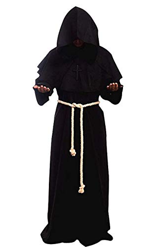 chuangminghangqi Mönch Robe Prister Gewand Mittelalter - Kostüm Renaissance Priester Robe Halloween Cosplay (M, Schwarz)