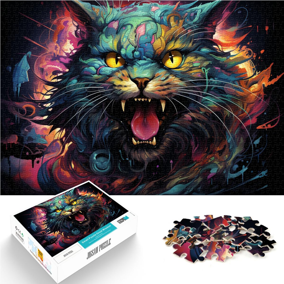 Puzzles Geschenke Spielzeuge Fantasie-Dämonenkatze Puzzle für Erwachsene 1000 Teile vollständig ineinander greifenden und zufällig geformten Teilen 1000 Stück (50 x 75 cm)