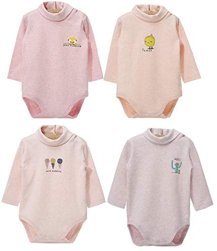 Blueleyu Baby-Body mit langen Ärmeln, Rollkragen, 100 % Baumwolle, 4er-Pack, 4 Stück (Pink Series), 2-3 Jahre