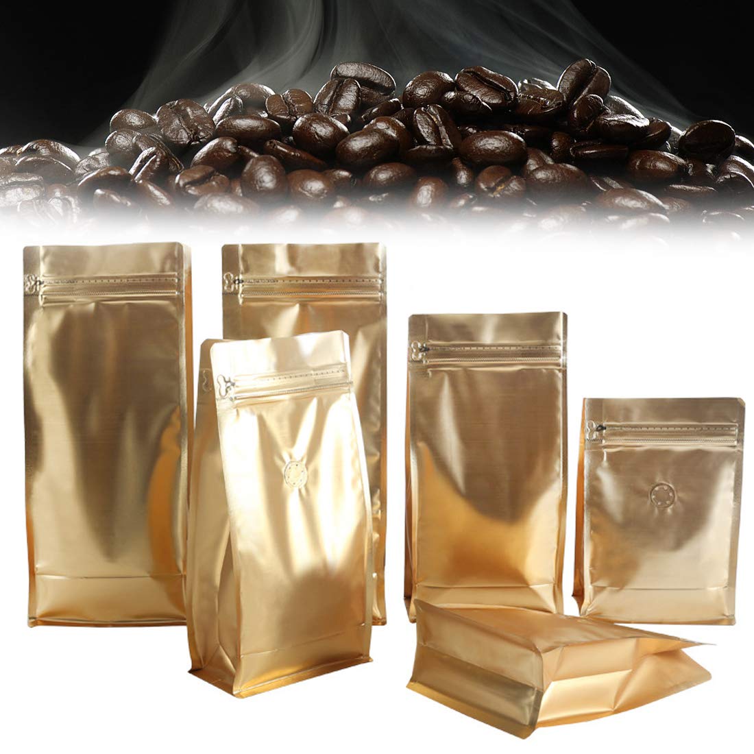 Kaffeesäcke mit Entfettungsventil und Druckverschluss, für den gewerblichen Gebrauch, luftdicht, 50 Packungen 227 g Matte Gold