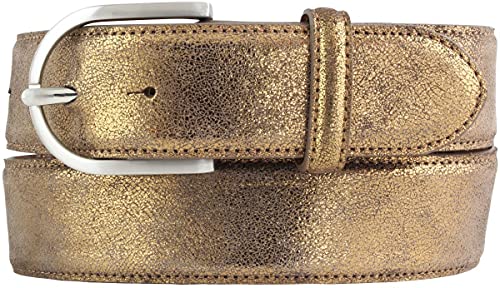 BELTINGER Damen-Gürtel mit Metall-Optik Echt Leder 4 cm | Leder-Gürtel Metallic-Look 40mm glänzend | Metall-Ledergürtel mit runder Gürtelschnalle | Bronze 80cm