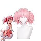 JGZGCG Anime Magische Mädchen Kaname Madoka Cosplay Perücke 30cm Kurzen Rosa mit Clip Doppel Pferdeschwanz Perücken Hitze Beständig