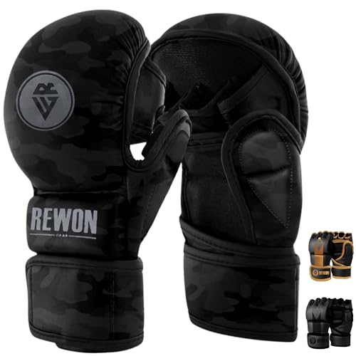 Rewon MMA Handschuhe - Sparring Grappling Handschuh - Hybrid Palm Martial Arts Fäustlinge Männer Frauen Maya Hide Leder Handgelenkstütze