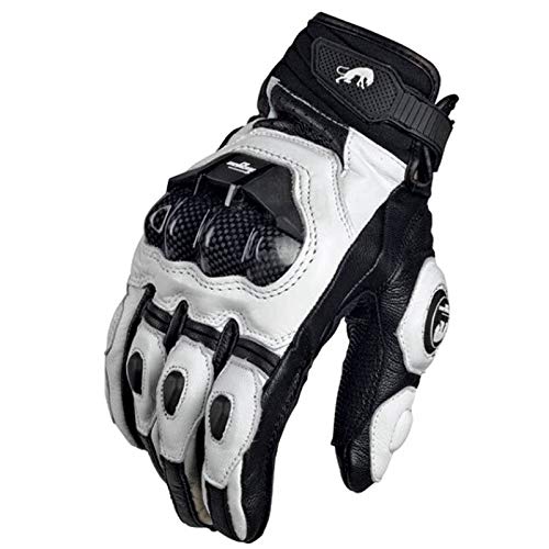 ZiYouao Motorradhandschuhe Motorradhandschuhe Schwarz Racing Echtleder Motorrad Weiß Road Racing Team Handschuh Herren Sommer Winter Motorrad Handschuhe(Leather White,XXL)