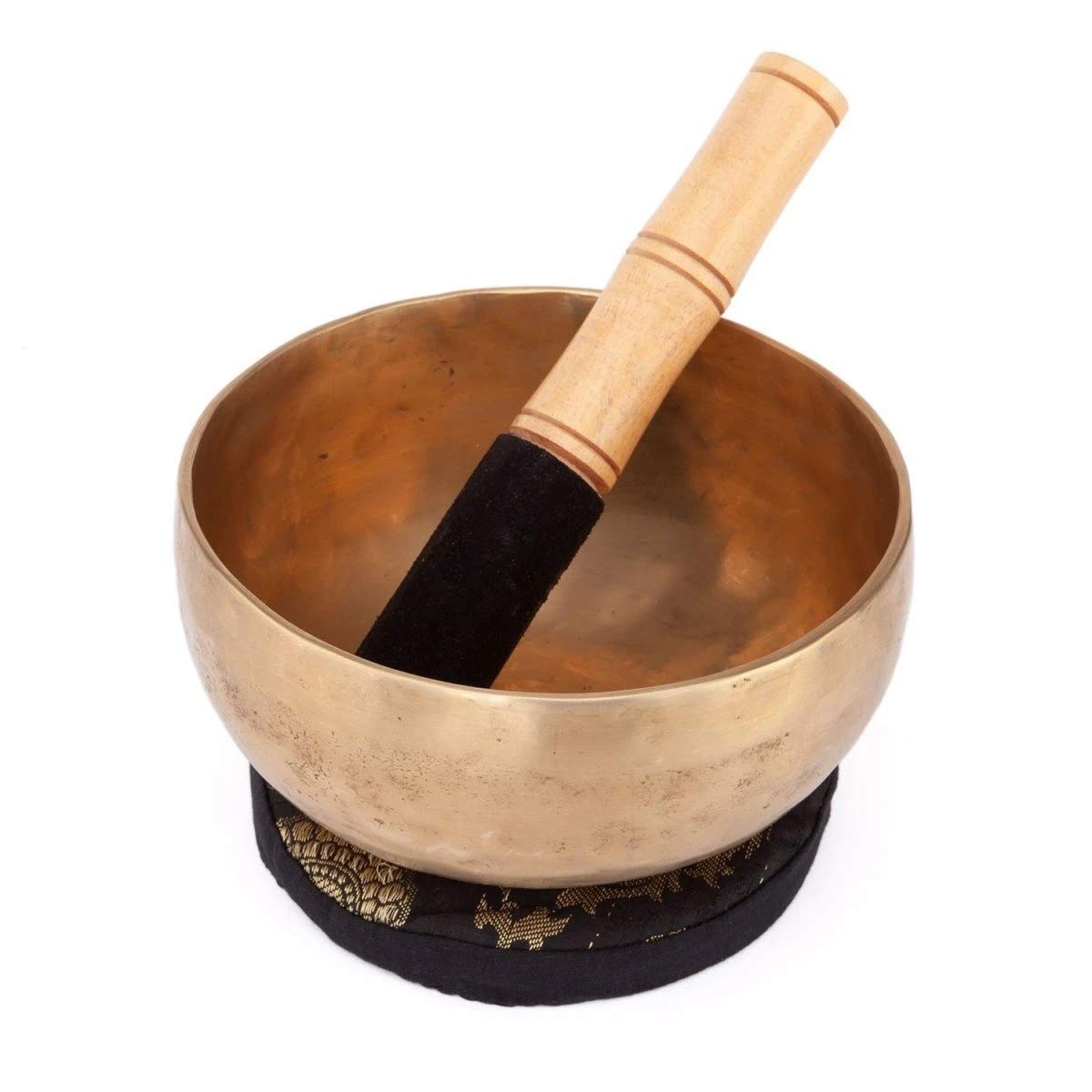 Handgefertigte tibetische Klangschale aus Indien inkl. Unterlage & Holzklöppel | Singing Bowl Ø 15cm | Klangtherapie, Meditation, Achtsamkeit, Entspannung