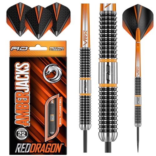 RED DRAGON Amberjack Series Steel Profi Dartpfeile Steeldarts Set mit Flights und Schäfte