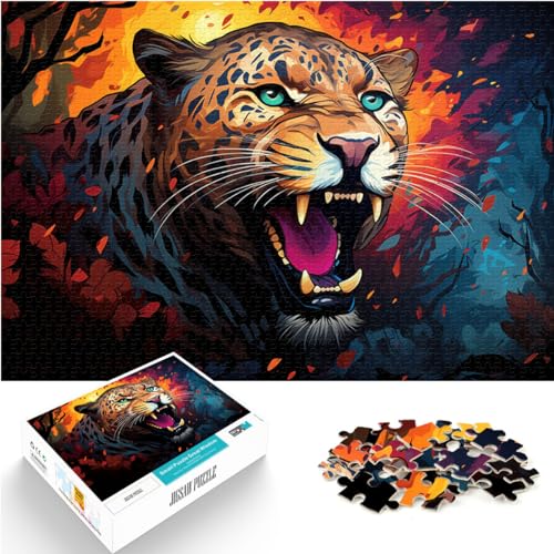 Puzzles Bunte Dschungel-Leoparden-Puzzles für Erwachsene 1000-teiliges Holzpuzzle ganze Familie und die 1000 Teile (50 x 75 cm)