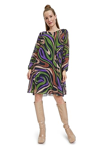 Cartoon Damen Plisseekleid mit Muster Khaki/Purple,42