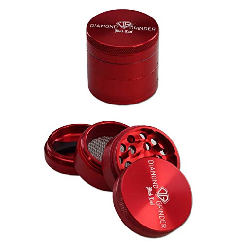 Black Leaf Aluminium-Grinder Diamond groß 4-teilig Ø 40 mm | hochwertiger Aluminium Crusher mit Pollenkammer | Premium Grinder Rot | inkl. Schaber