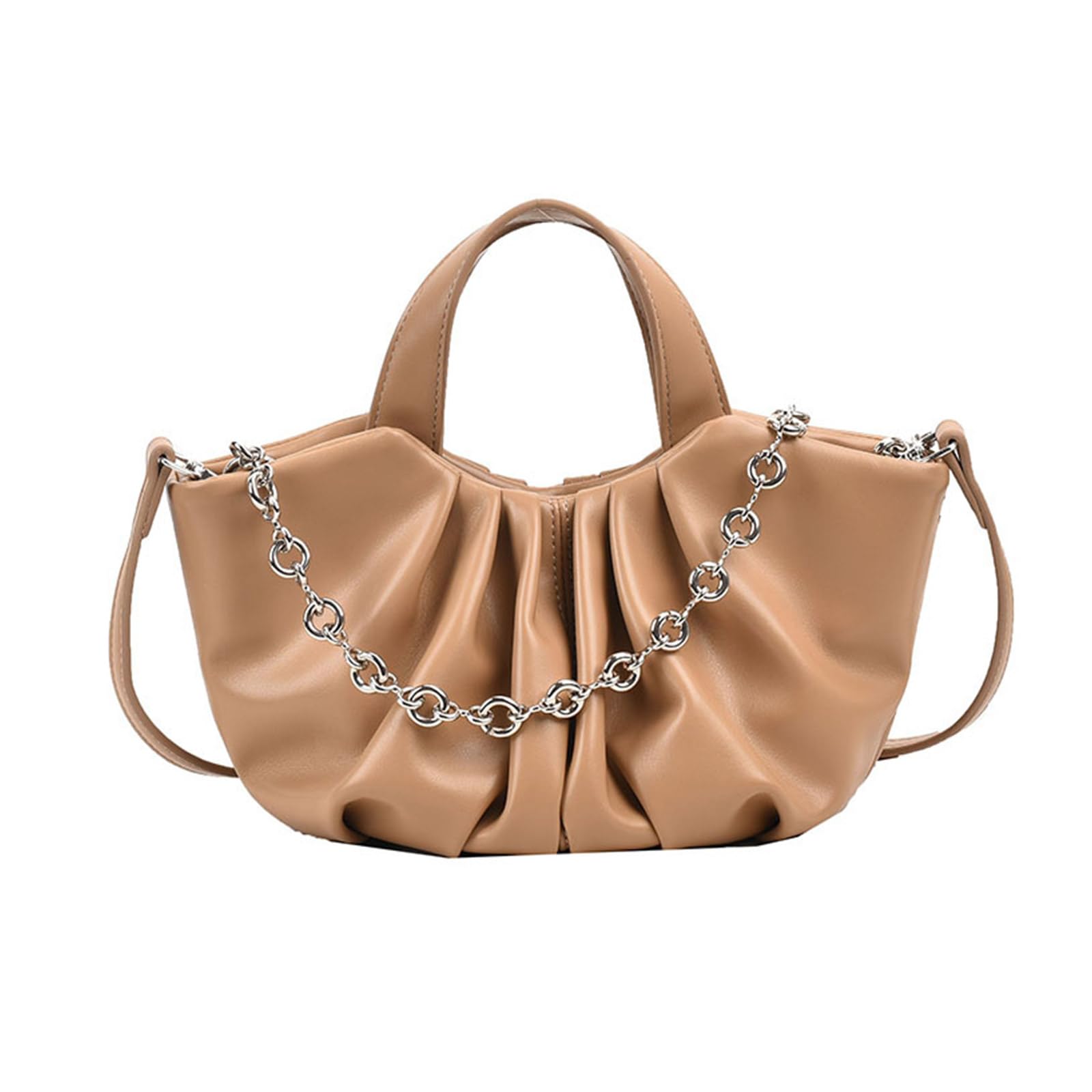 ohodhmnu Damen Tragetasche, 2023 neue Eimertaschen, einfache modische Tasche, plissiert, Crossbody-Tasche, PU-Umhängetasche, vielseitig, trendige Tasche für Frauen und Mädchen, camel, black strap