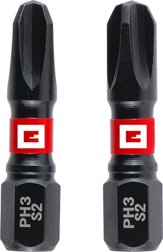 Original Einhell Impact-Bits mit Doppel-Torsion, 2-tlg., 30 mm, PH3 (S2-Stahl, hohe Langlebigkeit, doppelter Torsionseffekt, roter Farbring, C 6.3 Schaft)