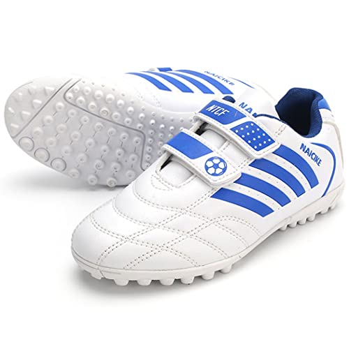 ZESLIV Fussballschuhe Kinder Fußballschuhe für Jungen Mädchen Turnschuhe Outdoor Trainingsschuhe rutschfeste Sportschuhe Klettverschluss Kinderschuhe Weiß 31