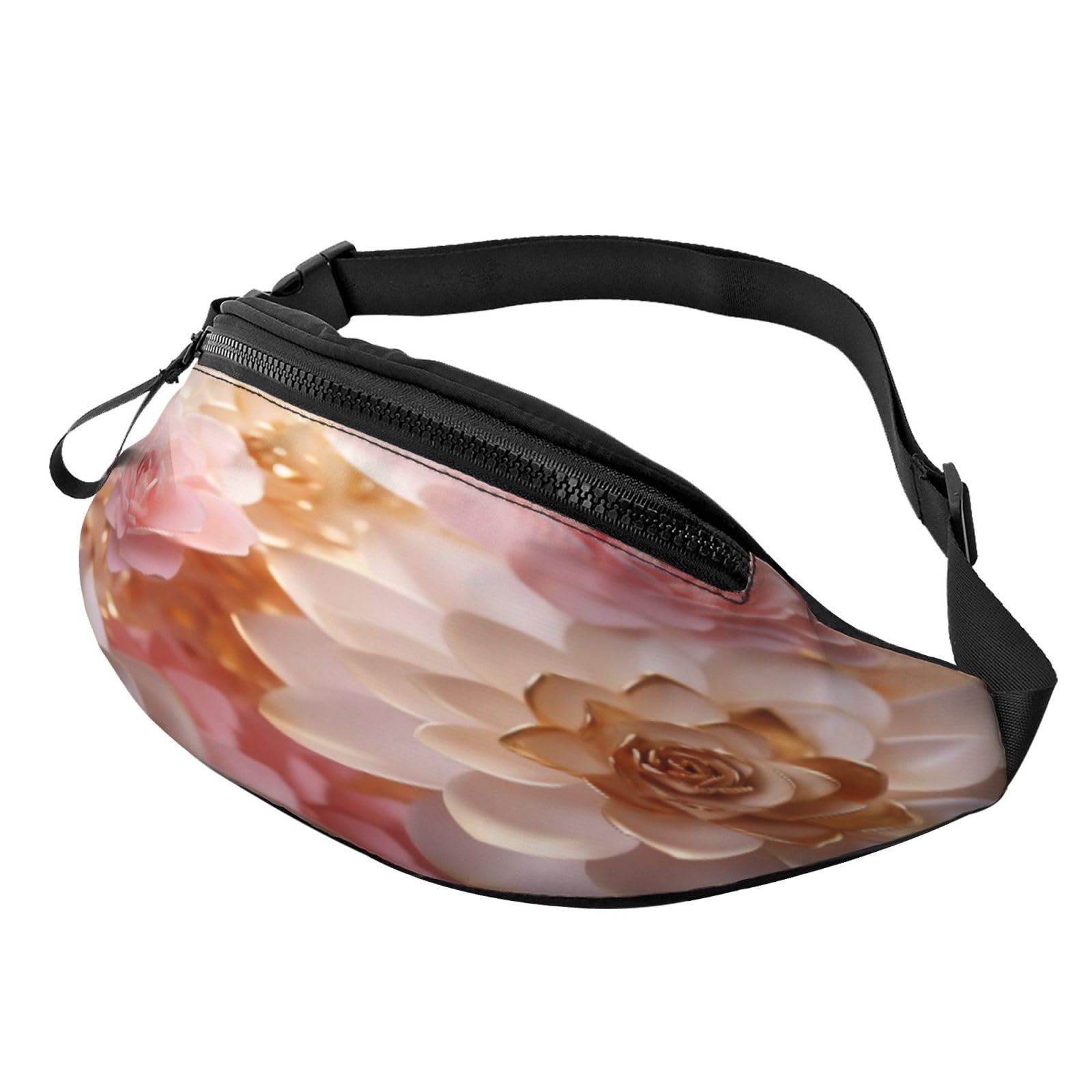 Rainbow Striped Fanny Pack-Lightweight Waist Bag for Travel and Daily Use, Rosa / Weiß / Gold Blumen, Einheitsgröße