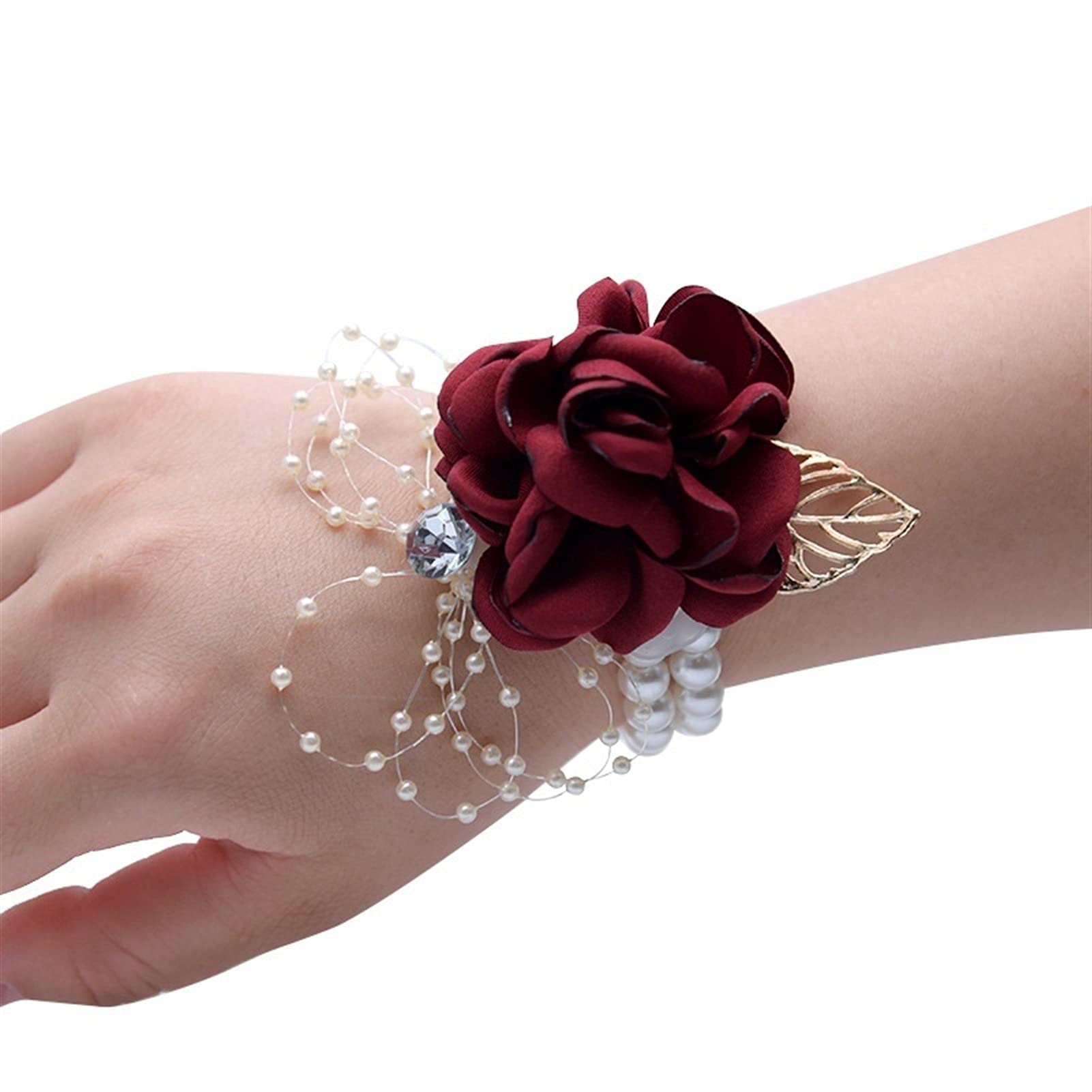 GETSTREE Ein Blumenarmband, ein Handgelenk mit Blumen Mädchen Brautjungfer Handgelenk Blumen Hochzeit Prom Party Corsage Armband Stoff Hand Blumen Hochzeit Supply Zubehör (Color : 3), One Size