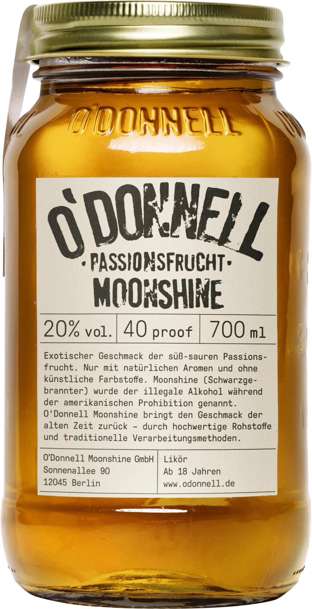 O'Donnell Moonshine Likör | im original Mason Jar | Herstellung nach amerikanischer Tradition | Premium Schnaps (1 x 0,7 l) (Passionsfrucht)